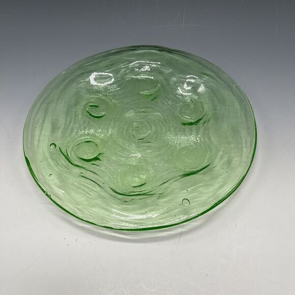 1920s Consolidated Glass Catalonia Green Bubble Uranium Salad Plate 8" Luncheon - Picture 4 of 9